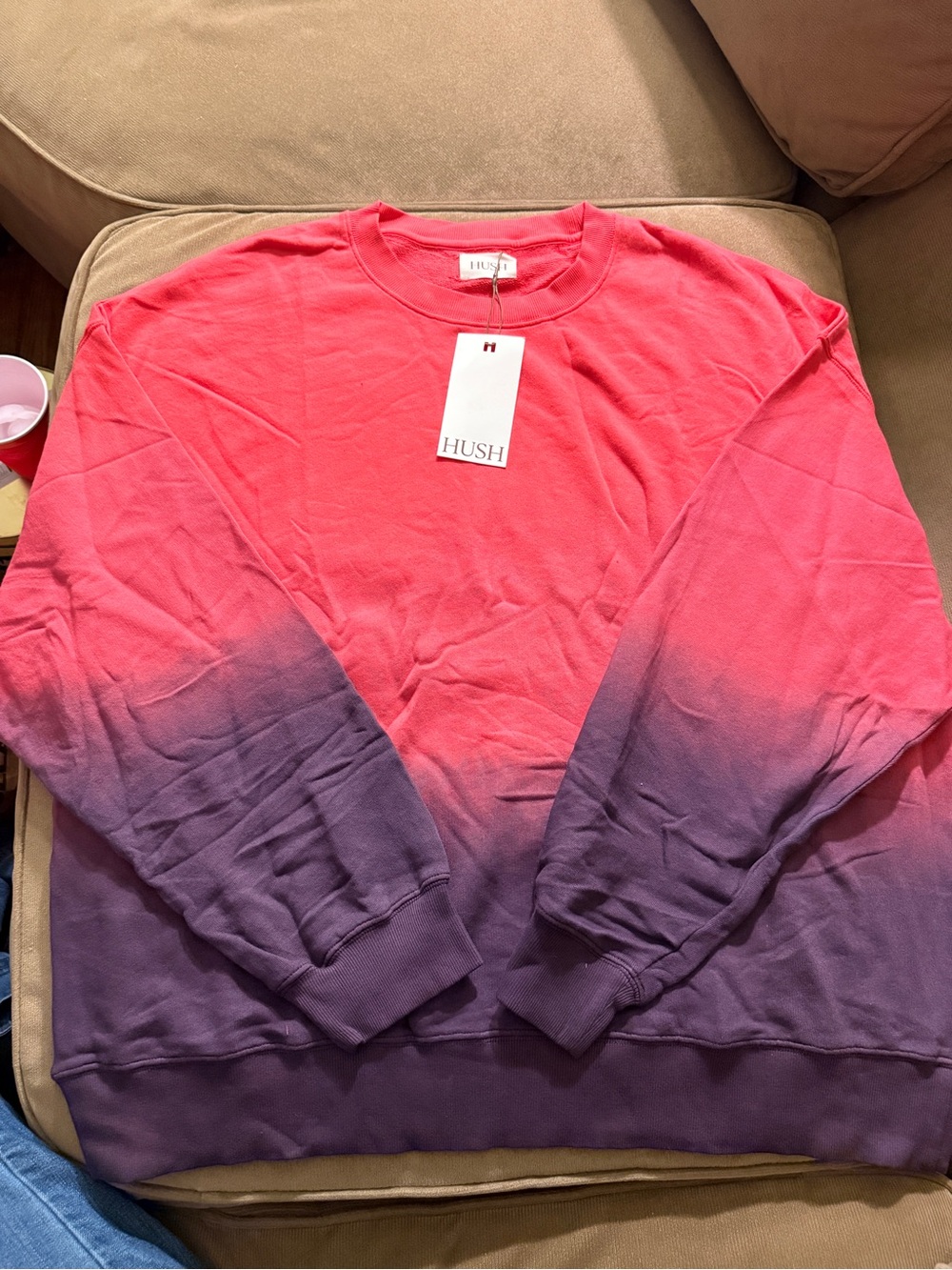🩷💜NWT Hush Ombre Sweatshirt Pink Purple Dip Dye Size XL Oversized